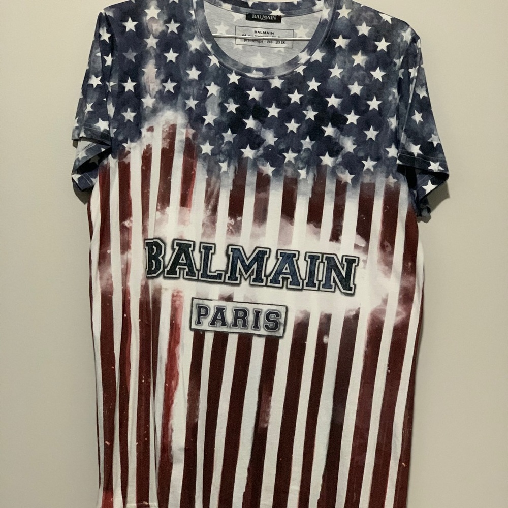 Balmain American Flag Print T-Shirt
